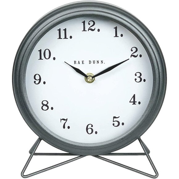 Rae Dunn Round Table Shelf Clock Gray Metal Design Styles Home Decor 8" x 8.75" - Picture 2 of 7